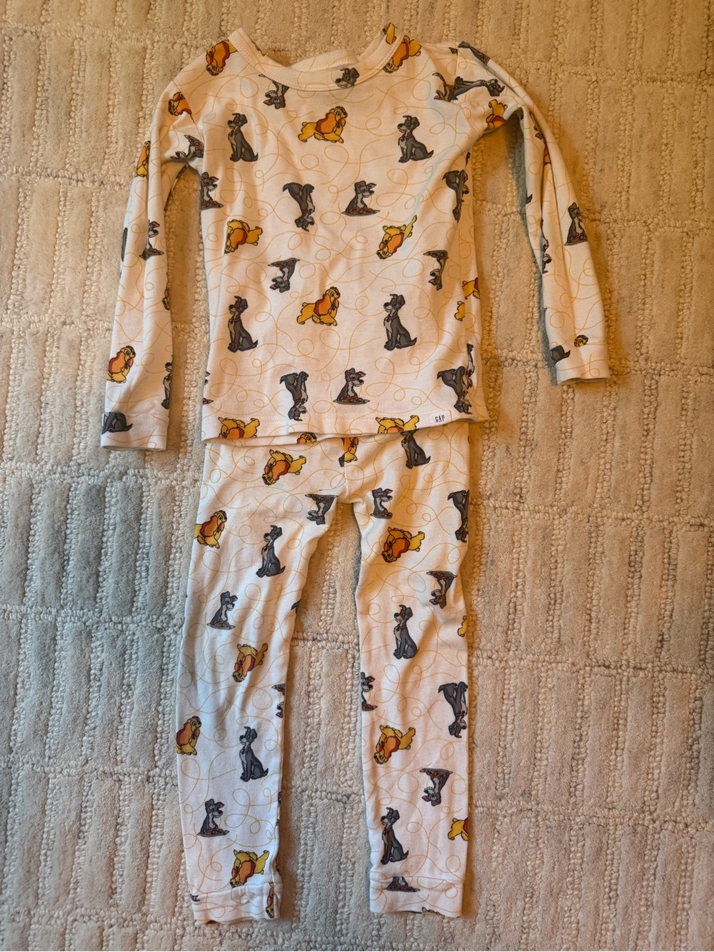 GAP Cream Kids Pajama Set with Yellow & Gray Dog Print
